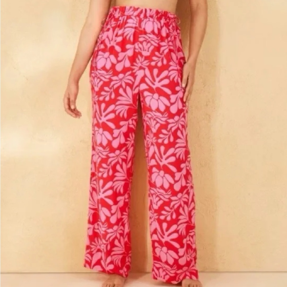 NEW.. Floral Wide Leg Pants Pink and Red